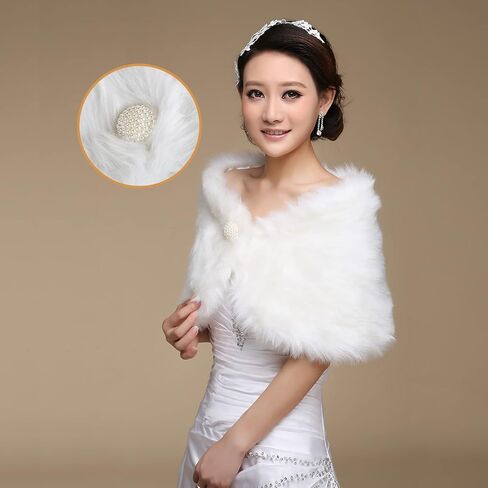 Women Wedding Faux Fur Shawl Wraps Bridal Sleeveless Stole Cape Winter Cape Shrug Warm Stole Wrap for Party Evening in Saudi Arabia