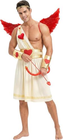6PCS Adult Cupid Costume for Men Valentines Day Cupid Costume with Wings, Bow & Arrow Fun Outfit for Party Cosplay in Saudi Arabia