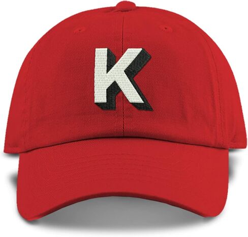 Monogram Initial Modern Shadow Letter Baseball Cap - Toddler, Youth Kids, and Adult Adjustable Red Hat with White Letter in Saudi Arabia