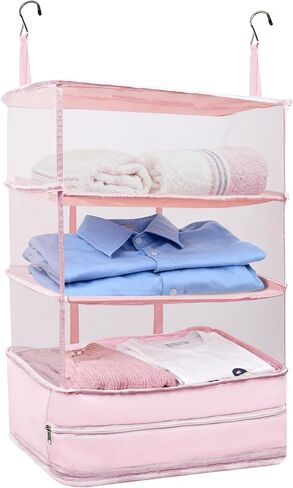 Hanging Travel Closet Organizer Suitcase Shelves Portable Carry on Closets for Hanging Packing Cubes Storage,XL,Pink in Saudi Arabia