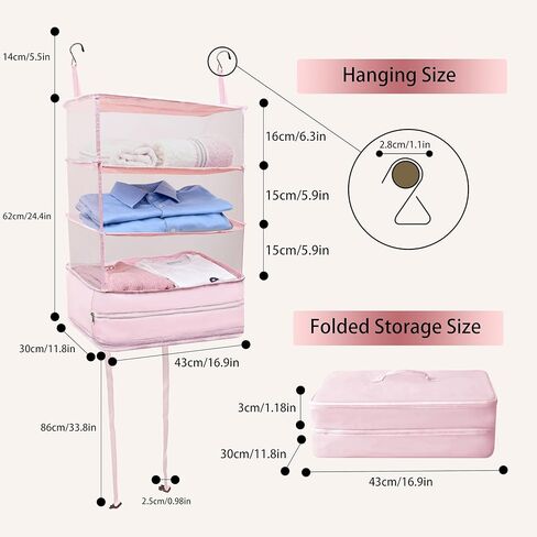 Hanging Travel Closet Organizer Suitcase Shelves Portable Carry on Closets for Hanging Packing Cubes Storage,XL,Pink in Saudi Arabia