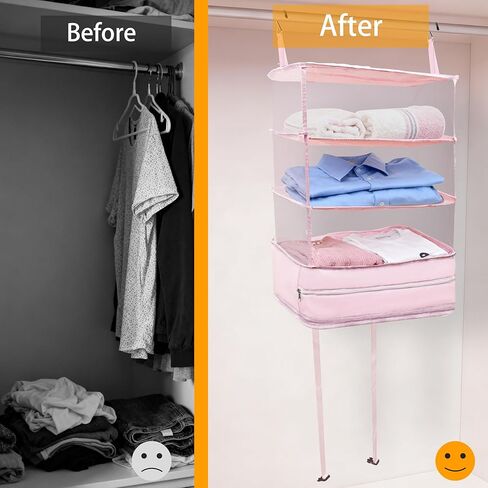 Hanging Travel Closet Organizer Suitcase Shelves Portable Carry on Closets for Hanging Packing Cubes Storage,XL,Pink in Saudi Arabia