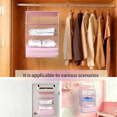 Hanging Travel Closet Organizer Suitcase Shelves Portable Carry on Closets for Hanging Packing Cubes Storage,XL,Pink in Saudi Arabia