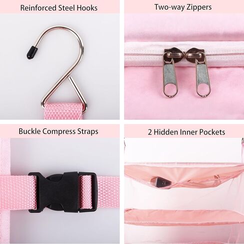 Hanging Travel Closet Organizer Suitcase Shelves Portable Carry on Closets for Hanging Packing Cubes Storage,XL,Pink in Saudi Arabia