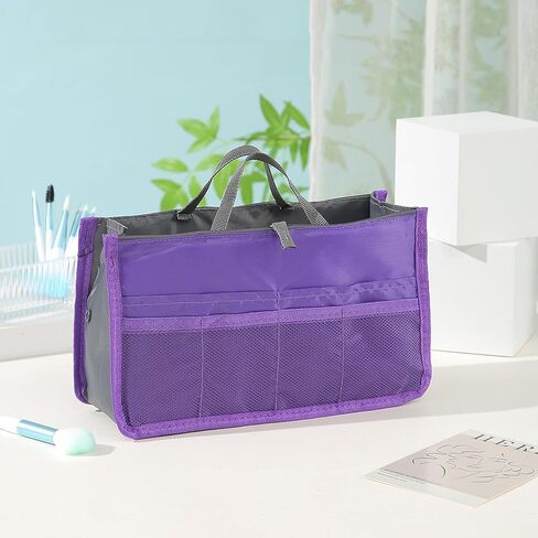 Purse Organizer Insert, Updated Purse Handbag, for Handbags Bag Organizers Inside Tote Pocketbook Women Nurse Nylon 13 Pockets Medium, Purple in Saudi Arabia