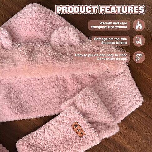 Hat Scarf Gloves Set for Women Winter, Plush Fleece Bear Neck Warmer 3-in-1 Accessory for Skiing Snowboarding in Saudi Arabia