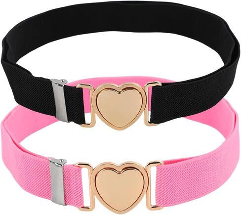 2pcs Girls Belt for Waist, Pink White Kids Elastic Waist Belts Adjustable Stretch Belts for Women Fashion Waistband with Heart Clasp for Dress Jeans Pants Decorations in Kuwait