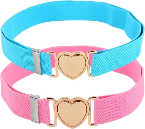 2pcs Girls Belt for Waist, Pink White Kids Elastic Waist Belts Adjustable Stretch Belts for Women Fashion Waistband with Heart Clasp for Dress Jeans Pants Decorations in Kuwait