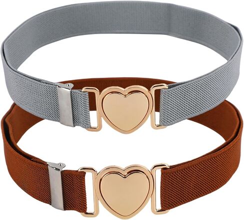2pcs Girls Belt for Waist, Pink White Kids Elastic Waist Belts Adjustable Stretch Belts for Women Fashion Waistband with Heart Clasp for Dress Jeans Pants Decorations in Kuwait