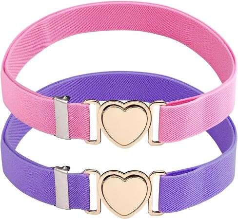 2pcs Girls Belt for Waist, Pink White Kids Elastic Waist Belts Adjustable Stretch Belts for Women Fashion Waistband with Heart Clasp for Dress Jeans Pants Decorations in Kuwait