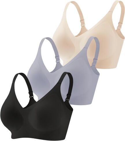 Vinfact 3 Pack Womens Wireless No Underwire Comfort Soft Bras Pullover Jelly Support Seamless Sleep Tshirt Everyday Bralette in Saudi Arabia