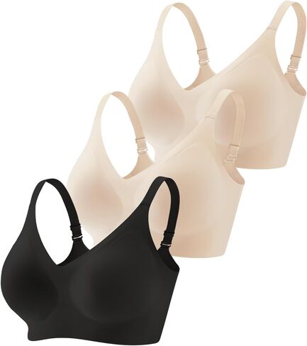Vinfact 3 Pack Womens Wireless No Underwire Comfort Soft Bras Pullover Jelly Support Seamless Sleep Tshirt Everyday Bralette in Saudi Arabia