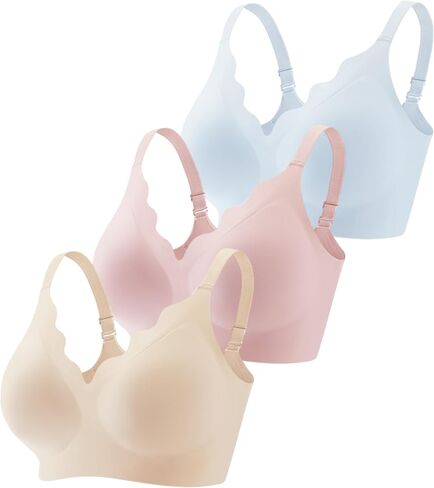 Vinfact 3 Pack Womens Wireless No Underwire Comfort Soft Bras Pullover Jelly Support Seamless Sleep Tshirt Everyday Bralette in Saudi Arabia