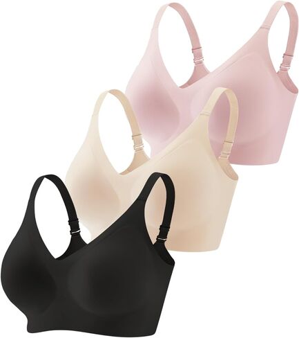 Vinfact 3 Pack Womens Wireless No Underwire Comfort Soft Bras Pullover Jelly Support Seamless Sleep Tshirt Everyday Bralette in Saudi Arabia