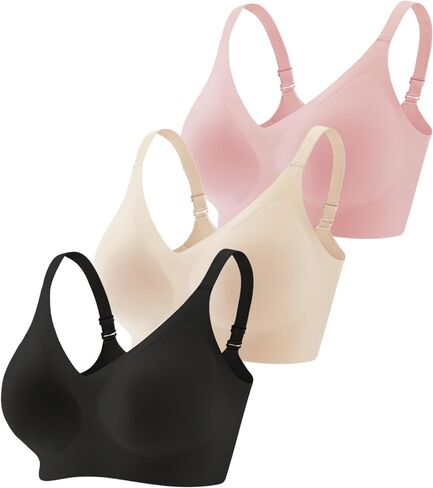 Vinfact 3 Pack Womens Wireless No Underwire Comfort Soft Bras Pullover Jelly Support Seamless Sleep Tshirt Everyday Bralette in Saudi Arabia