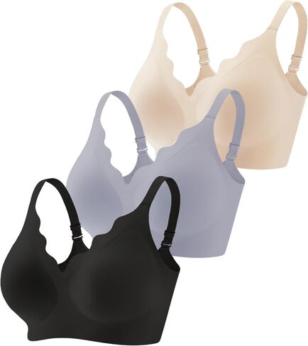 Vinfact 3 Pack Womens Wireless No Underwire Comfort Soft Bras Pullover Jelly Support Seamless Sleep Tshirt Everyday Bralette in Saudi Arabia