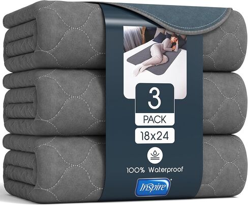 Inspire Underpads | Stain Hiding Gray Reusable Incontinence Bed Pads | Waterproof Mattress Pad | for Adults Babies and Dogs (34 X 36 - 4 Pack) in Saudi Arabia