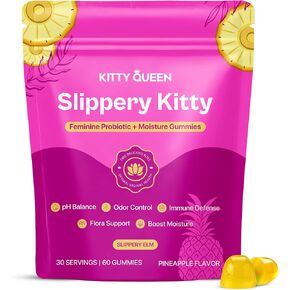 KITTYQUEEN سليبري كيتي صمغ بروبيوتيك ورطوبة أنثوية، نكهة الأناناس، صمغ بروبيوتيك للسيدات للصحة المهبلية، توازن درجة الحموضة، التحكم في الرائحة، دعم النباتات وتعزيز الرطوبة، 60 قطعة in Kuwait