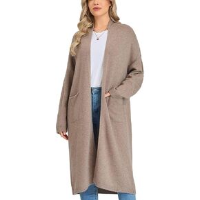 Women's Long Cardigan Sweaters - 100% Merino Wool Cozy Open Front Sweater for Women with Pockets Warm Knit Overcoat in Saudi Arabia