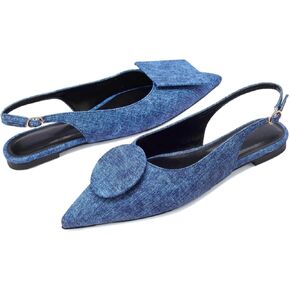 Women's Fashion Pointed Closed Toe Slingback Flats Chic Circle and Square Decorative Patches Casual Dressy Ballet Flat Shoes for Women in Kuwait