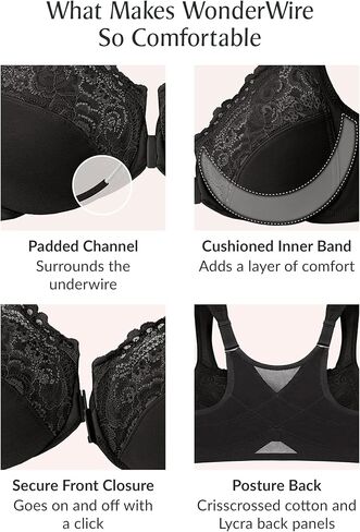 Posture Back Front-Closure Plus Size Wonderwire Lace Bra Underwire #1255 in Saudi Arabia