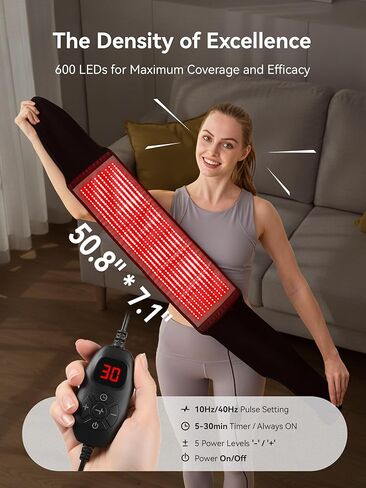 حزام العلاج بالضوء الأحمر، 600 مصباح LED عالي الكثافة للعلاج بالضوء الأحمر، غلاف العلاج بالضوء بالأشعة تحت الحمراء مع 5 مستويات كثافة، 6 إعدادات للمؤقت، جهاز تحكم محمول، هدايا للنساء والرجال in Kuwait