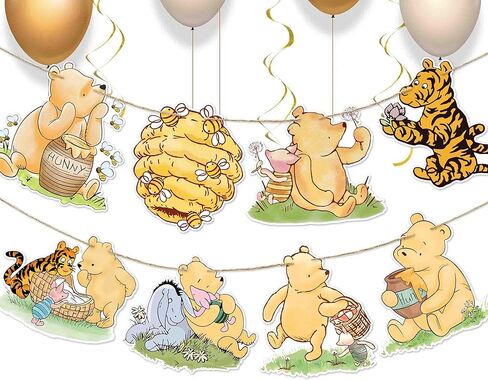 10pcs Winnie Banner Cutout Garland, Classic Winnie Baby Shower Birthday Banner Signs, Adorable Winnie Birthday Decoration Supplies Party Favor in Kuwait