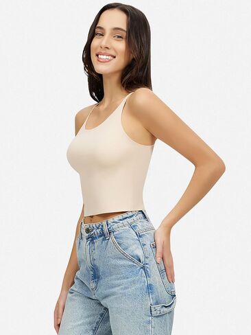 Artdear Womens Scoop Neck Camisole - Double Lined Tank Top Spaghetti Strap Short Crop Top Air Touch Fabric in Saudi Arabia