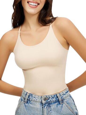 Artdear Womens Scoop Neck Camisole - Double Lined Tank Top Spaghetti Strap Short Crop Top Air Touch Fabric in Saudi Arabia