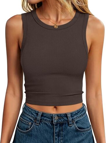 ANRABESS Womens Crop Tank Tops High Neck Sleeveless Ribbed Knit Slim Fit Shirts 2026 Summer Casual Basic Workout Clothes in Saudi Arabia