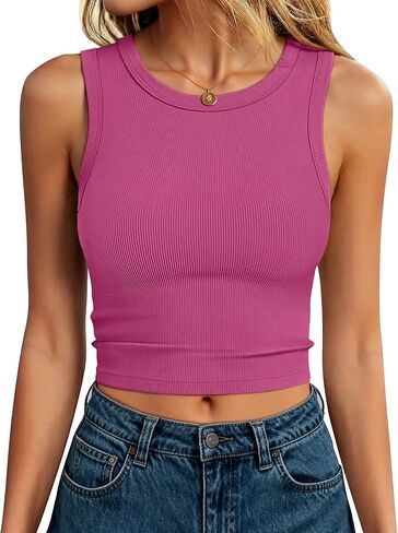 ANRABESS Womens Crop Tank Tops High Neck Sleeveless Ribbed Knit Slim Fit Shirts 2026 Summer Casual Basic Workout Clothes in Saudi Arabia