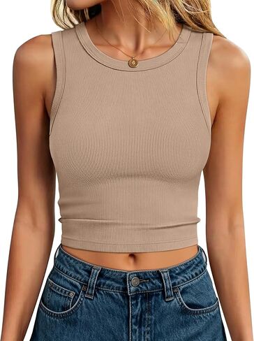 ANRABESS Womens Crop Tank Tops High Neck Sleeveless Ribbed Knit Slim Fit Shirts 2026 Summer Casual Basic Workout Clothes in Saudi Arabia
