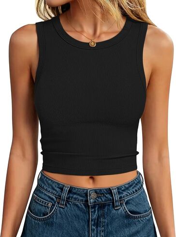 ANRABESS Womens Crop Tank Tops High Neck Sleeveless Ribbed Knit Slim Fit Shirts 2026 Summer Casual Basic Workout Clothes in Saudi Arabia