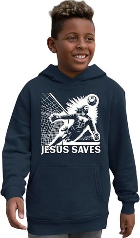 كنزة بقلنسوة لحارس مرمى كرة القدم المسيحية لعيد الفصح المضحكة من Go All Out Jesus Saves للرجال والنساء والشباب in Kuwait