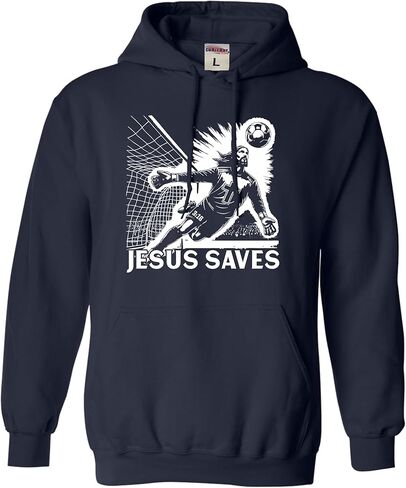 كنزة بقلنسوة لحارس مرمى كرة القدم المسيحية لعيد الفصح المضحكة من Go All Out Jesus Saves للرجال والنساء والشباب in Kuwait