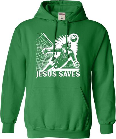 كنزة بقلنسوة لحارس مرمى كرة القدم المسيحية لعيد الفصح المضحكة من Go All Out Jesus Saves للرجال والنساء والشباب in Kuwait