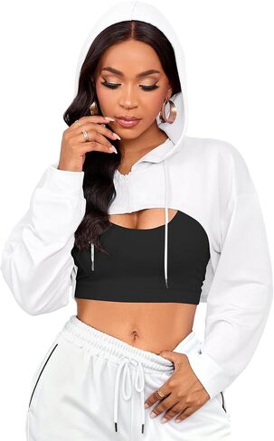 LovelyWholesale Women Cropped Hoodie Zip Up Long Sleeve Crop Top Sweatshirts in Kuwait