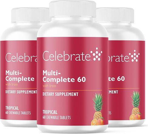 Celebrate Vitamins Multi-Complete Chewables, 60mg Iron – Daily Bariatric Multivitamin for Sleeve Gastrectomy & Gastric Bypass Surgery Patients – Essential Vitamins & Minerals - Tropical (180 Tablets) in Saudi Arabia