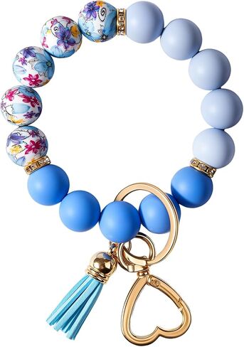 Weixiltc Silicone Bead Keychain Wristlet for Women, Charm Bracelet Key Chains, Car Key Rings Holder for Girls in Saudi Arabia