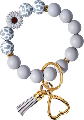 Weixiltc Silicone Bead Keychain Wristlet for Women, Charm Bracelet Key Chains, Car Key Rings Holder for Girls in Saudi Arabia