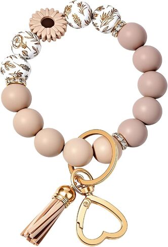 Weixiltc Silicone Bead Keychain Wristlet for Women, Charm Bracelet Key Chains, Car Key Rings Holder for Girls in Saudi Arabia