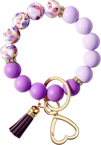 Weixiltc Silicone Bead Keychain Wristlet for Women, Charm Bracelet Key Chains, Car Key Rings Holder for Girls in Saudi Arabia