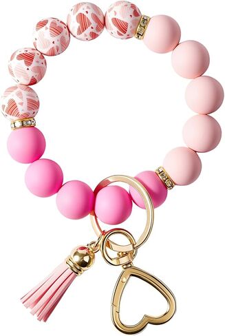 Weixiltc Silicone Bead Keychain Wristlet for Women, Charm Bracelet Key Chains, Car Key Rings Holder for Girls in Saudi Arabia
