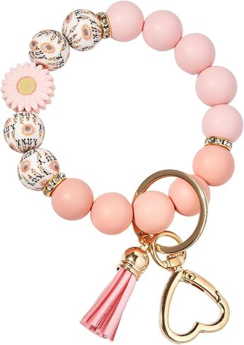 Weixiltc Silicone Bead Keychain Wristlet for Women, Charm Bracelet Key Chains, Car Key Rings Holder for Girls in Saudi Arabia