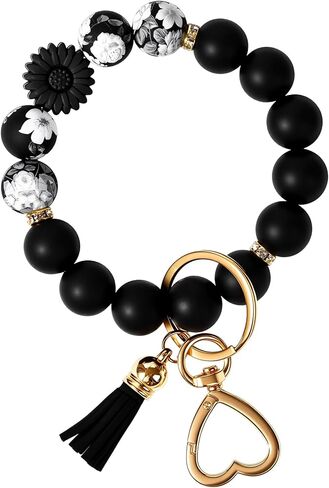 Weixiltc Silicone Bead Keychain Wristlet for Women, Charm Bracelet Key Chains, Car Key Rings Holder for Girls in Saudi Arabia