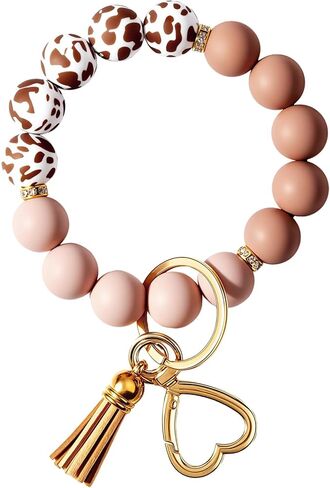 Weixiltc سيليكون الخرزة سلسلة المفاتيح المعصم للنساء، سلاسل المفاتيح سوار سحر، حامل حلقات مفاتيح السيارة للفتيات in Kuwait