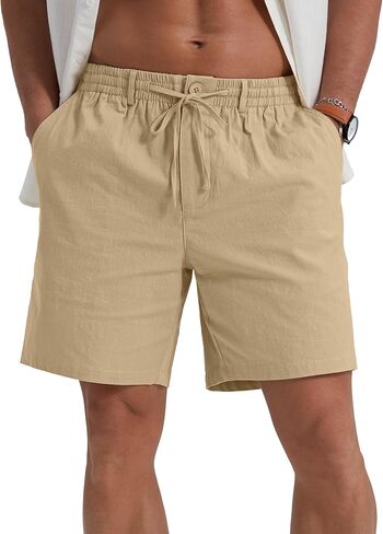 Sailwind Men's Linen Casual Shorts Elastic Waist Drawstring Summer Beach Shorts with Pockets in Saudi Arabia