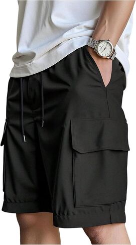 Men's Wide Leg Baggy Cargo Shorts Drawstring Waist Summer Casual Outdoor Work Shorts Streetwear in Saudi Arabia