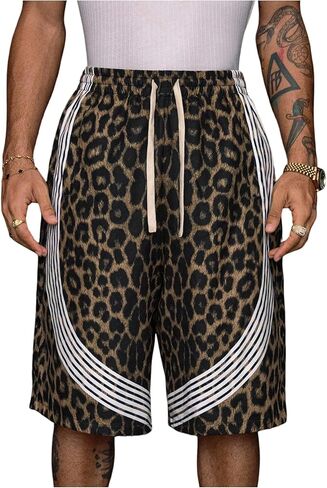Floerns Men's Cheetah Print Shorts Drawstring Waist Knee Length Y2k Bermuda Shorts in Saudi Arabia