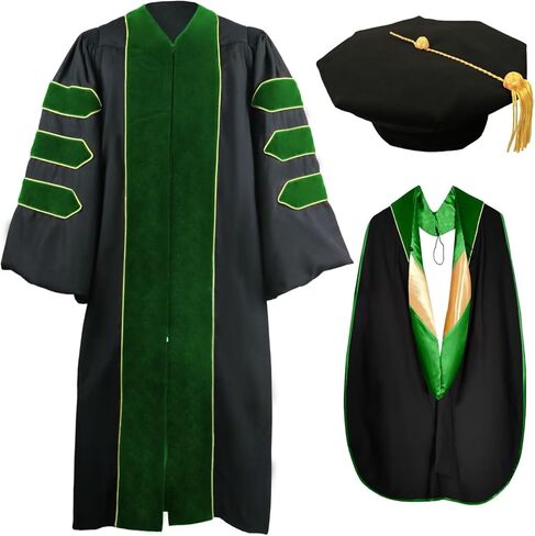 goprety Deluxe Doctoral Graduation Gown Hood Tam 8 Sided Package with Gold Piping Unisex in Saudi Arabia